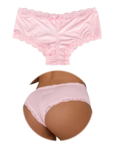 sunshinelady Unterhosen Damen Slips Glänzend Hipster Panties Mit Spitze Elastische Unterwäsche Frauen Große Größen String Tanga Niedrige Taille Atmungsaktive Damenslip Thong Women Underwear Rosa M-L von sunshinelady