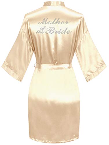 sunshinemall Damen Satin Kimono Roben mit Strass Braut Brautjungfer Kurz Getting Ready Hochzeit Morgenmantel, Champagner, Large-X-Large von sunshinemall