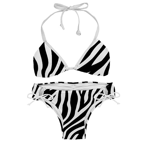 Damen Triangel Bikini Badeanzug,Zebrastreifen schwarz und weiß,Badeanzug-Set mit Raffhalter von suojapuku