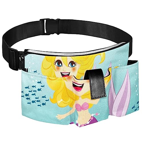 Gürteltasche Reisegürteltasche Werkzeugtasche,Cartoon-Meerjungfrau-Mädchen,Hüfttasche Strapazierfähiger Canvas-Reißverschluss,Verstellbarer Gürtel von suojapuku
