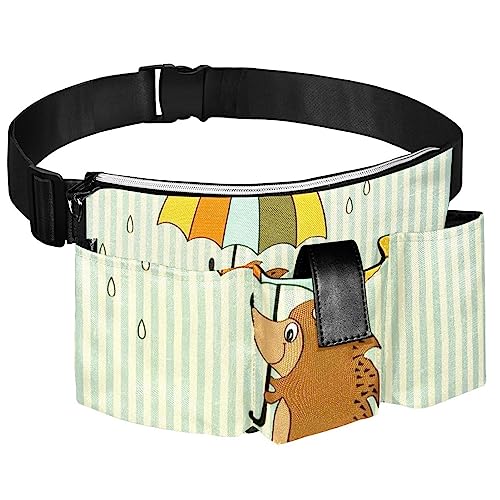 Gürteltasche Reisegürteltasche Werkzeugtasche,Regenschirm regnet Cartoon-Tiere,Hüfttasche Strapazierfähiger Canvas-Reißverschluss,Verstellbarer Gürtel von suojapuku