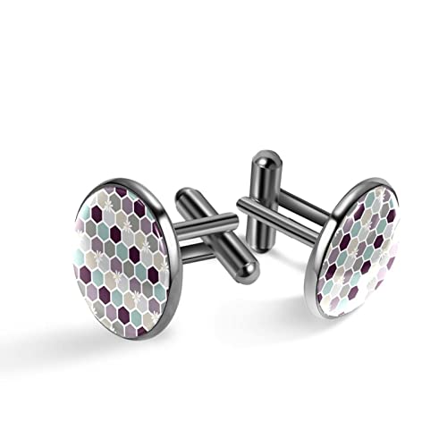 Herren-Manschettenknöpfe,Hemd-Manschettenknöpfe Schwarz,Wabe sechseckig floral,Edelstahl-Manschettenknöpfe für Zeremonie,Hochzeit von suojapuku