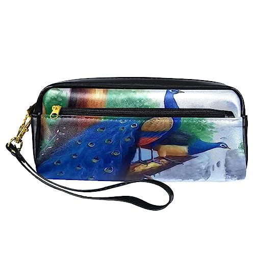 Kleine Make-up-Tasche für Frauen,Leder-Make-up-Tasche,Reise-Kosmetiktasche,Baum Lotus Schwan Pfau Drucken von suojapuku