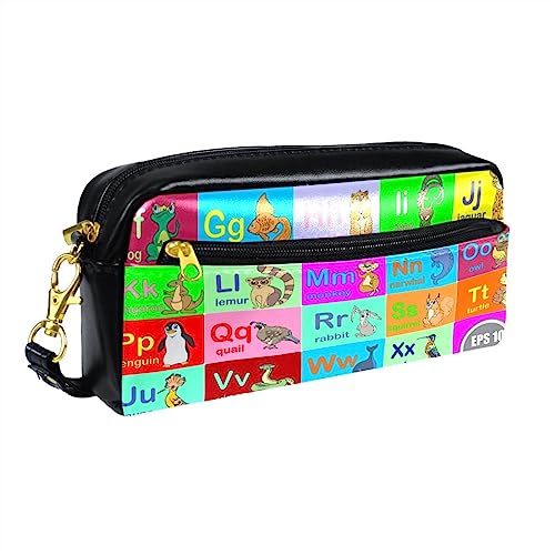 Kleine Make-up-Tasche für Frauen,Leder-Make-up-Tasche,Reise-Kosmetiktasche,Cartoon-Alphabet-Tiere Drucken von suojapuku