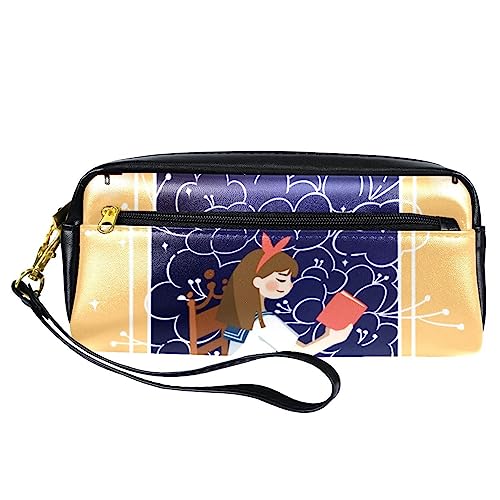 Kleine Make-up-Tasche für Frauen,Leder-Make-up-Tasche,Reise-Kosmetiktasche,Cartoon-Mädchen Drucken von suojapuku