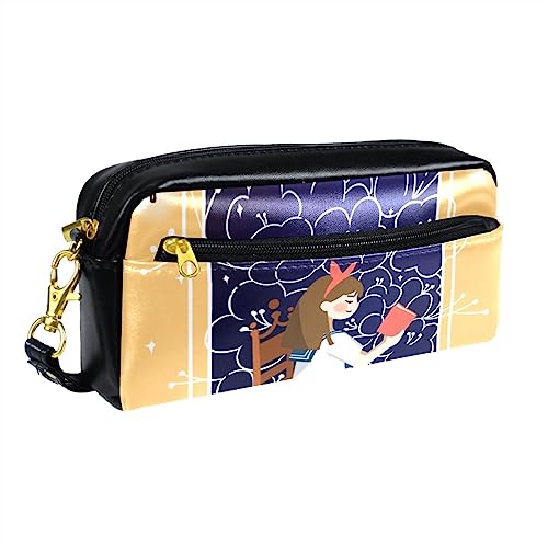 Kleine Make-up-Tasche für Frauen,Leder-Make-up-Tasche,Reise-Kosmetiktasche,Cartoon-Mädchen Drucken von suojapuku