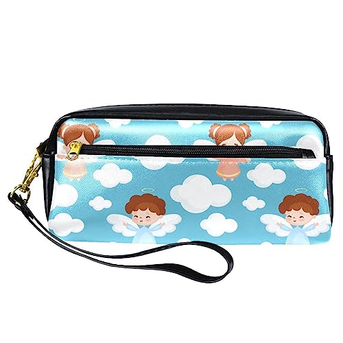 Kleine Make-up-Tasche für Frauen,Leder-Make-up-Tasche,Reise-Kosmetiktasche,Cartoon-Wolke und Mädchen Drucken von suojapuku