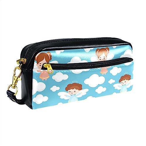 Kleine Make-up-Tasche für Frauen,Leder-Make-up-Tasche,Reise-Kosmetiktasche,Cartoon-Wolke und Mädchen Drucken von suojapuku