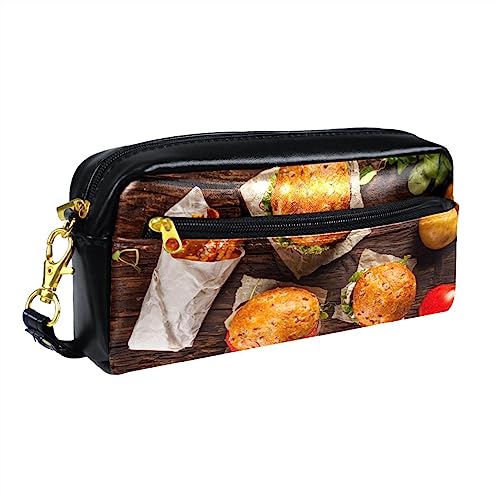 Kleine Make-up-Tasche für Frauen,Leder-Make-up-Tasche,Reise-Kosmetiktasche,Essen Hamburger Pommes Drucken von suojapuku