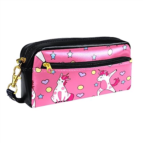 Kleine Make-up-Tasche für Frauen,Leder-Make-up-Tasche,Reise-Kosmetiktasche,Mädchen-Cartoon-Einhorn Drucken von suojapuku