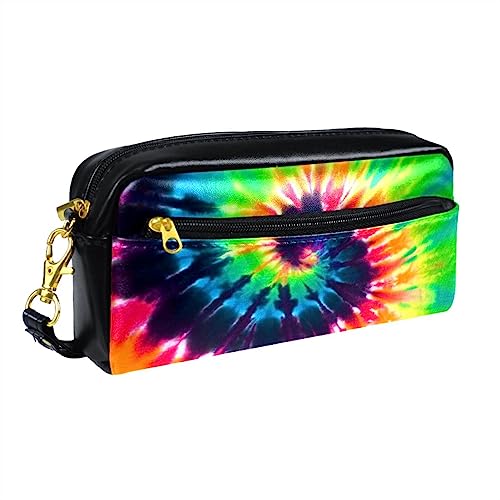 Kleine Make-up-Tasche für Frauen,Leder-Make-up-Tasche,Reise-Kosmetiktasche,Regenbogenfarbene Krawatte mit Wirbelmuster Drucken von suojapuku