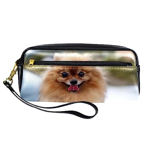 Kleine Make-up-Tasche für Frauen,Leder-Make-up-Tasche,Reise-Kosmetiktasche,Welpe Pommerscher Hund Drucken von suojapuku