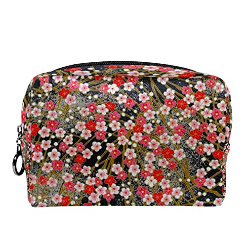 Kleine Make-up-Tasche für Frauen,Reise-Kosmetiktasche,Blumen rosa rot geblümt,Kosmetik-Make-up-Organizer zum Mitnehmen von suojapuku