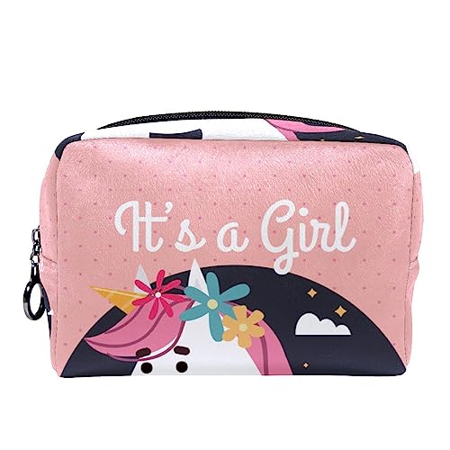 Kleine Make-up-Tasche für Frauen,Reise-Kosmetiktasche,Es ist EIN Mädchen und EIN Einhorn,Kosmetik-Make-up-Organizer zum Mitnehmen von suojapuku