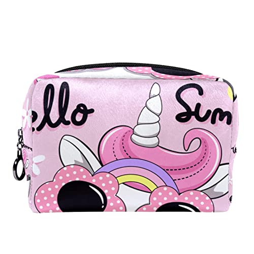 Kleine Make-up-Tasche für Frauen,Reise-Kosmetiktasche,Hallo Sommer-Einhorn-Mädchen,Kosmetik-Make-up-Organizer zum Mitnehmen von suojapuku