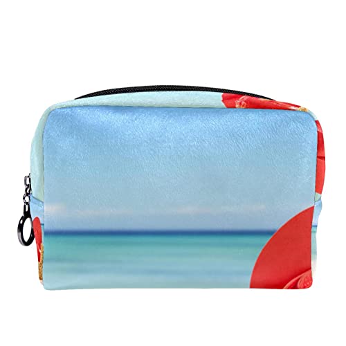 Kleine Make-up-Tasche für Frauen,Reise-Kosmetiktasche,Hausschuhe Seestern Sommer Sandstrand,Kosmetik-Make-up-Organizer zum Mitnehmen von suojapuku