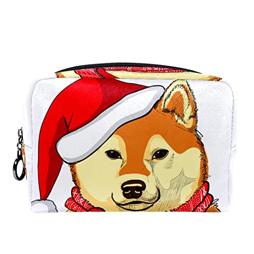 Kleine Make-up-Tasche für Frauen,Reise-Kosmetiktasche,Hund roter Schal Weihnachtsmütze,Kosmetik-Make-up-Organizer zum Mitnehmen von suojapuku