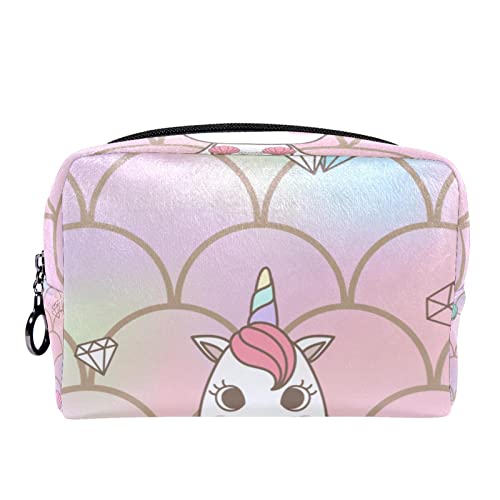 Kleine Make-up-Tasche für Frauen,Reise-Kosmetiktasche,Niedliche Einhorn-Meerjungfrau-Muscheln,Kosmetik-Make-up-Organizer zum Mitnehmen von suojapuku