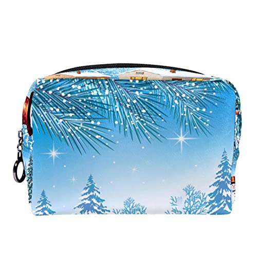 Kleine Make-up-Tasche für Frauen,Reise-Kosmetiktasche,Weihnachtsbaum-Schneemann-Haus,Kosmetik-Make-up-Organizer zum Mitnehmen von suojapuku