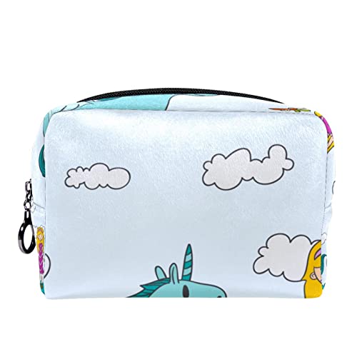 Kleine Make-up-Tasche für Frauen,Reise-Kosmetiktasche,glückliches Einhorn und Mädchen,Kosmetik-Make-up-Organizer zum Mitnehmen von suojapuku