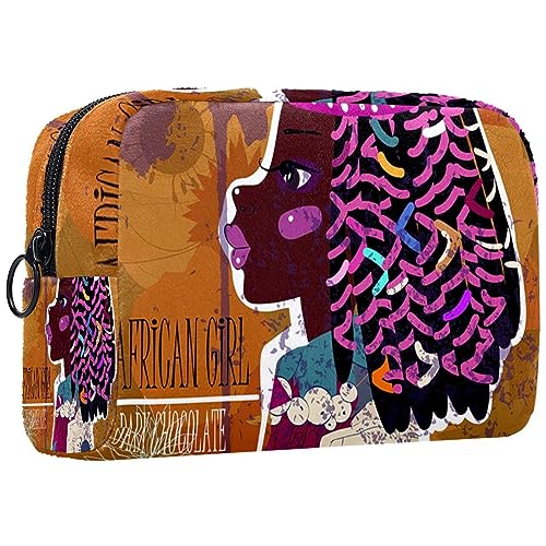 Kleine Schminktasche für Damen,Schminktasche, Reisekosmetiktasche,Afrikanisches Mädchen im ethnischen Stil Drucken von suojapuku