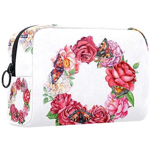 Kleine Schminktasche für Damen,Schminktasche, Reisekosmetiktasche,Aquarellblumen und Schmetterlinge Drucken von suojapuku