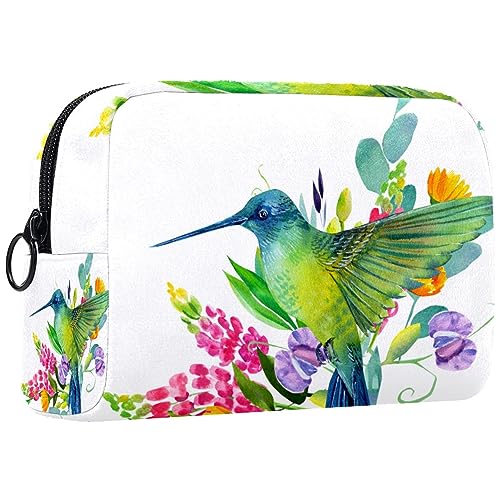 Kleine Schminktasche für Damen,Schminktasche, Reisekosmetiktasche,Blume und Kolibri Drucken von suojapuku