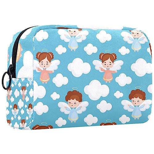 Kleine Schminktasche für Damen,Schminktasche, Reisekosmetiktasche,Cartoon-Wolke und Mädchen Drucken von suojapuku