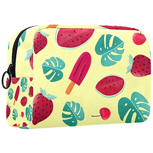 Kleine Schminktasche für Damen,Schminktasche, Reisekosmetiktasche,Erdbeer-Wassermelonen-EIS Drucken von suojapuku