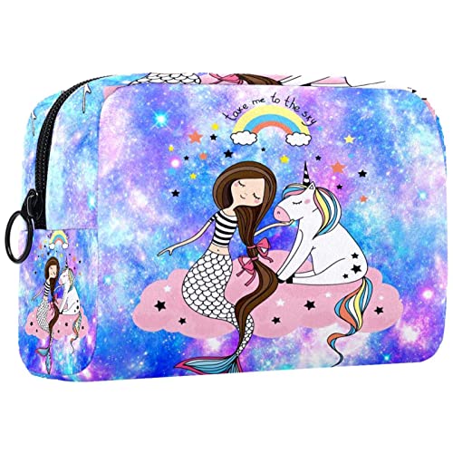 Kleine Schminktasche für Damen,Schminktasche, Reisekosmetiktasche,Galaxie-Einhorn und Mädchen Drucken von suojapuku