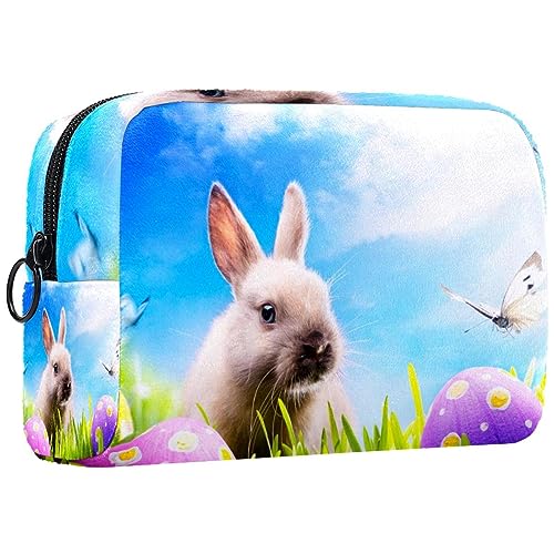 Kleine Schminktasche für Damen,Schminktasche, Reisekosmetiktasche,Hase Schmetterling Ei Kaninchen Drucken von suojapuku