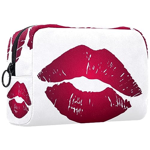 Kleine Schminktasche für Damen,Schminktasche, Reisekosmetiktasche,Kuss roten Lippenstift Drucken von suojapuku
