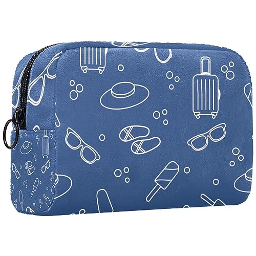 Kleine Schminktasche für Damen,Schminktasche, Reisekosmetiktasche,Reisehut Sonnenbrille Strand Drucken von suojapuku