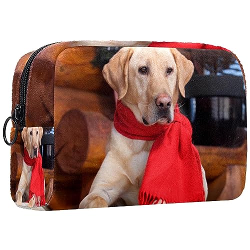 Kleine Schminktasche für Damen,Schminktasche, Reisekosmetiktasche,Roter Labrador-Hund-Schal Drucken von suojapuku