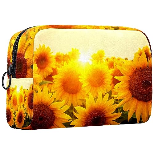 Kleine Schminktasche für Damen,Schminktasche, Reisekosmetiktasche,Sonnenblume bei Sonnenuntergang Drucken von suojapuku