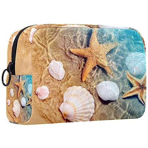 Kleine Schminktasche für Damen,Schminktasche, Reisekosmetiktasche,Strandmuscheln, Seesterne Drucken von suojapuku