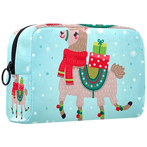 Kosmetiktasche,tragbare Reise-Make-up-Tasche für Damen,Alpaka Frohe Weihnachten,Kosmetikkoffer-Organizer mit Reißverschluss von suojapuku