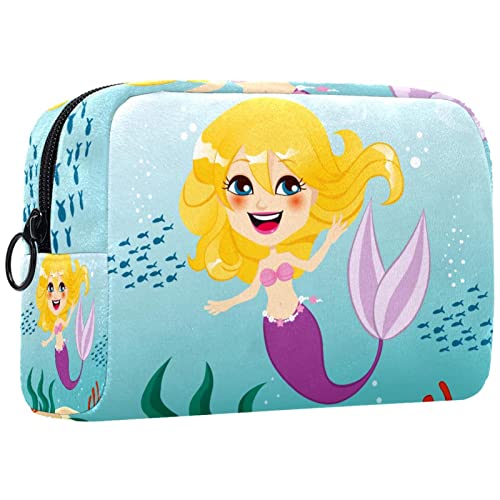 Kosmetiktasche,tragbare Reise-Make-up-Tasche für Damen,Cartoon-Meerjungfrau-Mädchen,Kosmetikkoffer-Organizer mit Reißverschluss von suojapuku