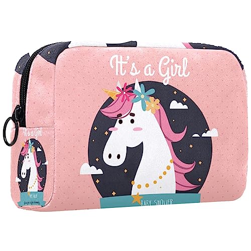 Kosmetiktasche,tragbare Reise-Make-up-Tasche für Damen,Es ist EIN Mädchen und EIN Einhorn,Kosmetikkoffer-Organizer mit Reißverschluss von suojapuku