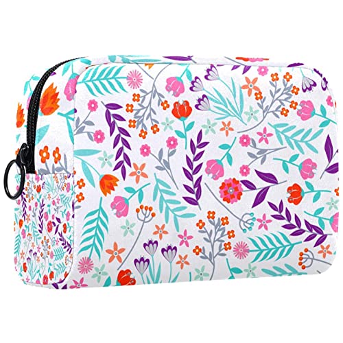 Kosmetiktasche,tragbare Reise-Make-up-Tasche für Damen,Florale Bunte Pflanze,Kosmetikkoffer-Organizer mit Reißverschluss von suojapuku