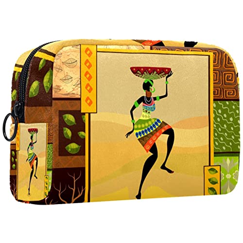 Kosmetiktasche,tragbare Reise-Make-up-Tasche für Damen,Herbsternte Afrikanisches Mädchen,Kosmetikkoffer-Organizer mit Reißverschluss von suojapuku
