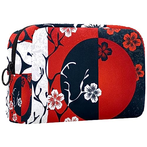 Kosmetiktasche,tragbare Reise-Make-up-Tasche für Damen,Kirschblüte im japanischen Stil,Kosmetikkoffer-Organizer mit Reißverschluss von suojapuku