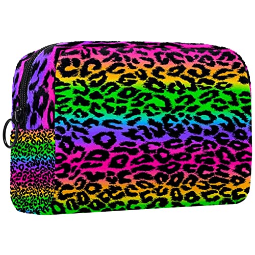 Kosmetiktasche,tragbare Reise-Make-up-Tasche für Damen,Leopardenmuster und Regenbogen,Kosmetikkoffer-Organizer mit Reißverschluss von suojapuku