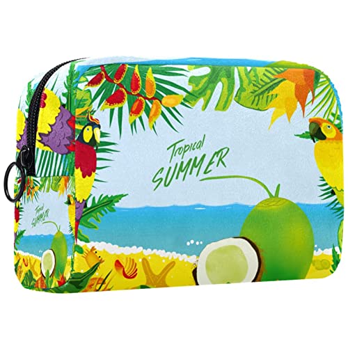 Kosmetiktasche,tragbare Reise-Make-up-Tasche für Damen,Papageien verlassen Sommerstrand,Kosmetikkoffer-Organizer mit Reißverschluss von suojapuku