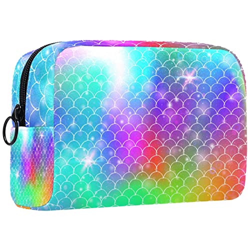 Kosmetiktasche,tragbare Reise-Make-up-Tasche für Damen,Regenbogenschuppen-Meerjungfrau,Kosmetikkoffer-Organizer mit Reißverschluss von suojapuku