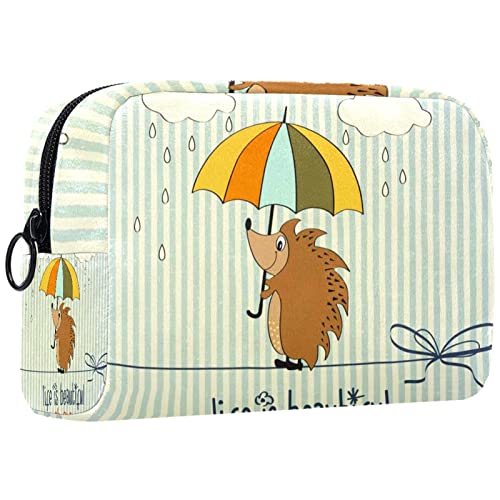 Kosmetiktasche,tragbare Reise-Make-up-Tasche für Damen,Regenschirm regnet Cartoon-Tiere,Kosmetikkoffer-Organizer mit Reißverschluss von suojapuku