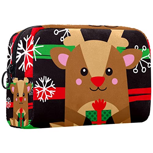 Kosmetiktasche,tragbare Reise-Make-up-Tasche für Damen,Weihnachten Cartoon Rentier Schneeflocken,Kosmetikkoffer-Organizer mit Reißverschluss von suojapuku