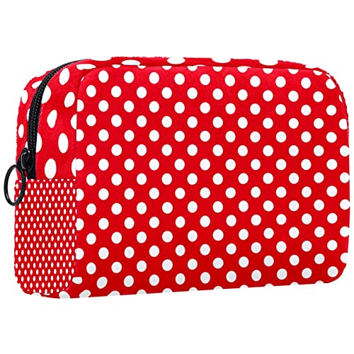 Kosmetiktasche,tragbare Reise-Make-up-Tasche für Damen,Weiße Punkte auf rotem Hintergrund,Kosmetikkoffer-Organizer mit Reißverschluss von suojapuku