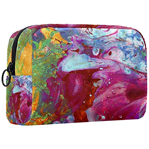 Kosmetiktasche,tragbare Reise-Make-up-Tasche für Damen,abstrakte Aquarellfarbe gefärbt,Kosmetikkoffer-Organizer mit Reißverschluss von suojapuku