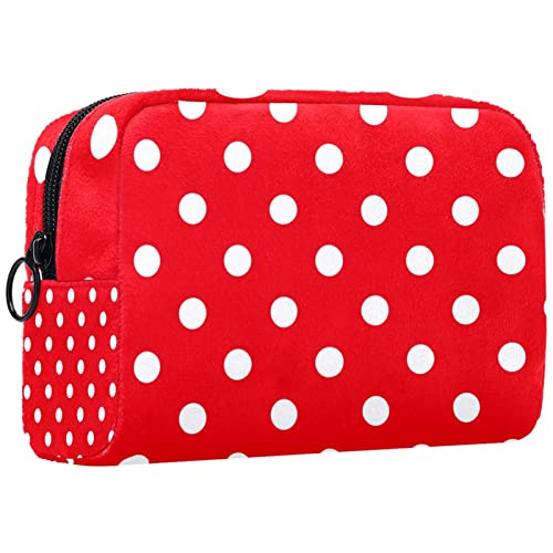 Kosmetiktasche,tragbare Reise-Make-up-Tasche für Damen,rote und weiße Punkte,Kosmetikkoffer-Organizer mit Reißverschluss von suojapuku
